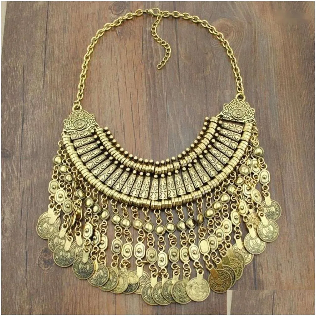 Collana a più strati vintage con monete per donna stile boho_voghion.com