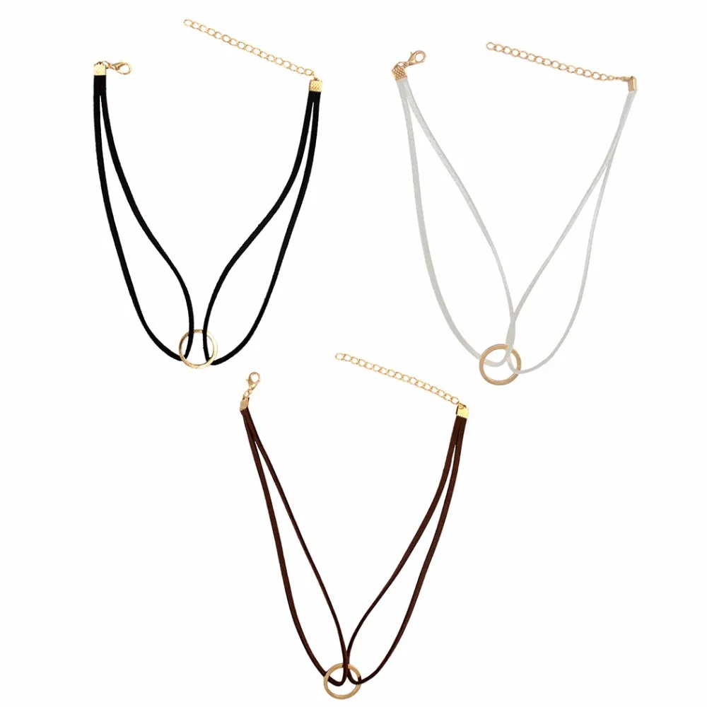 Collane con ciondolo Idealway Semplice Marrone Nero Bianco Doppia Corda Choker in Pelle per Donna Coda Femminile Festa Moda_voghion.com