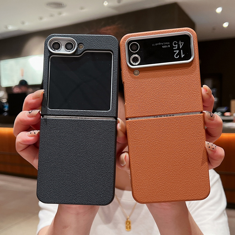 Coque en TPU texturée en cuir pour Samsung Galaxy Z Flip 7, Flip 6, Flip 5, étui souple et pliable antichoc pour Samsung Galaxy Z Flip 7, 6, 5, 4, 3_voghion.com