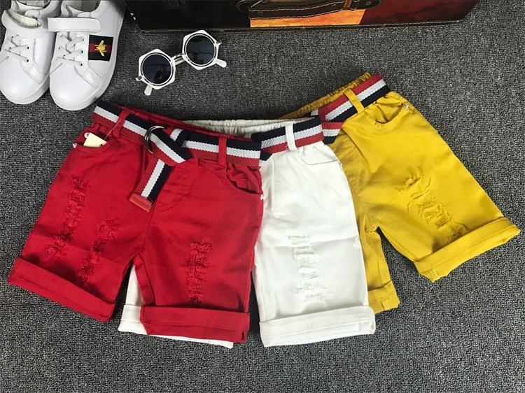 Mother&Kids Children's red, white and yellow shorts with belt 5 minutes shorts with stretch ripped pants_voghion.com