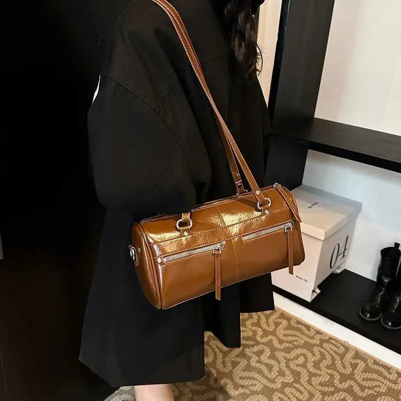 Cylindrical Shoulder Bag Crossbody Handbag For Women Solid Colour_voghion.com