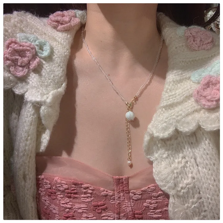 Colliers pendentifs Kawaii Cristal Fleur Bourgeon Collier de perles Doux et mignon Chaîne de clavicule sauvage Tempérament simple_voghion.com