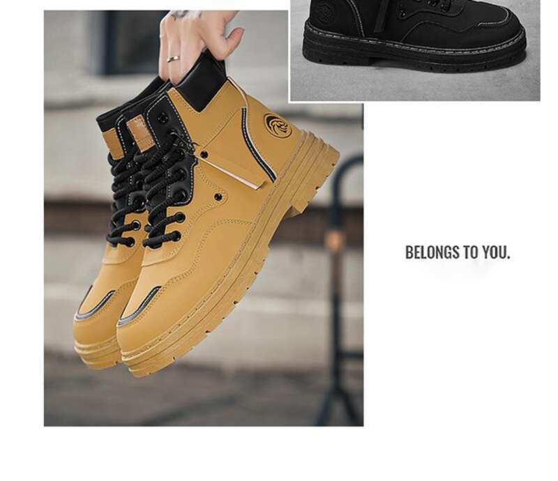 Martin Hierscht High Top Aarbechtskleeder am britesche Stil Grouss Giel Männer Trend Villsäiteg Déck Sohlen Kuerz Stiwwelen Trend Schong_voghion.com