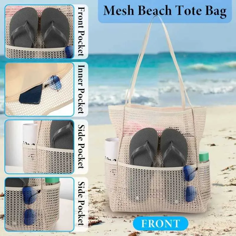 Sac de plage d'été multi-poches utilisé pour les filets à serviettes, les sacs à main de voyage durables, les organisateurs de jouets, les sous-vêtements imperméables_voghion.com