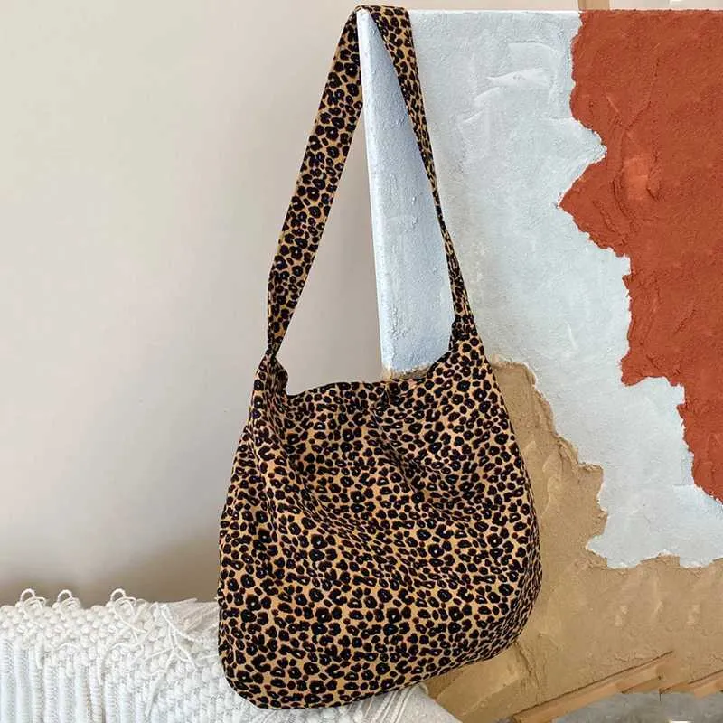 Fashion Canvas Female Handbag Tote Large Capacity Underarm Bag Vintage Leopard Pattern Shoulder Shopping Ba241128_voghion.com