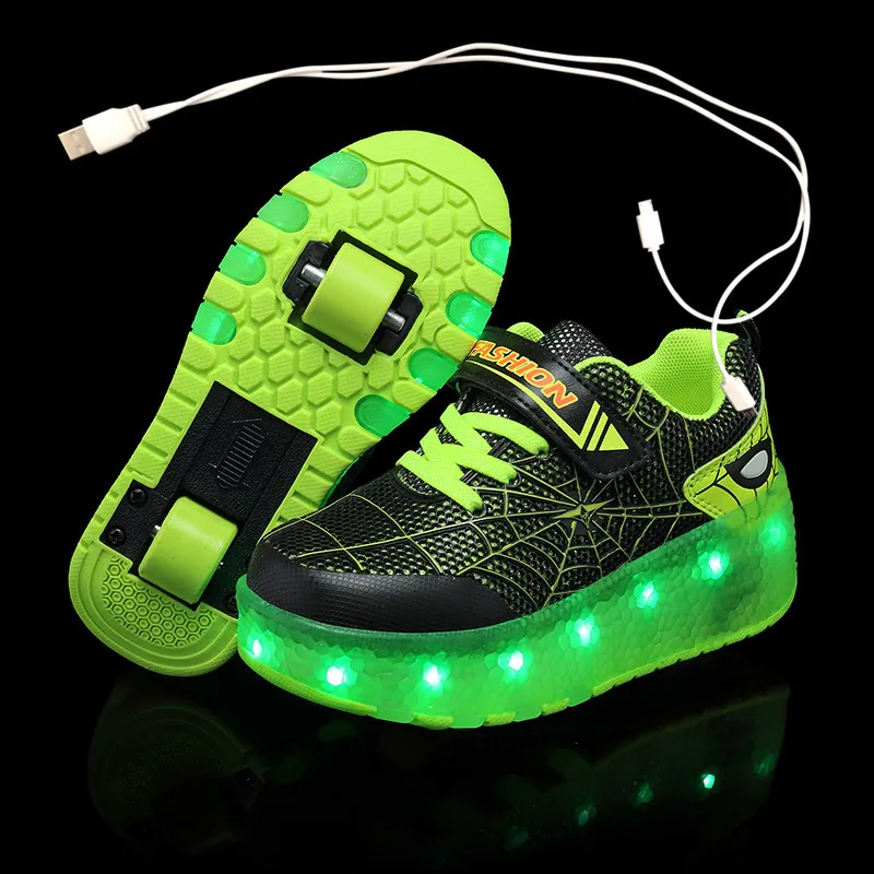 Kinderen One Two Wheels lichtgevende sneakers goudroze lichtgevende rolschaatsen kinderen led schoenen jongens meisjes USB-oplaadbaar_voghion.com