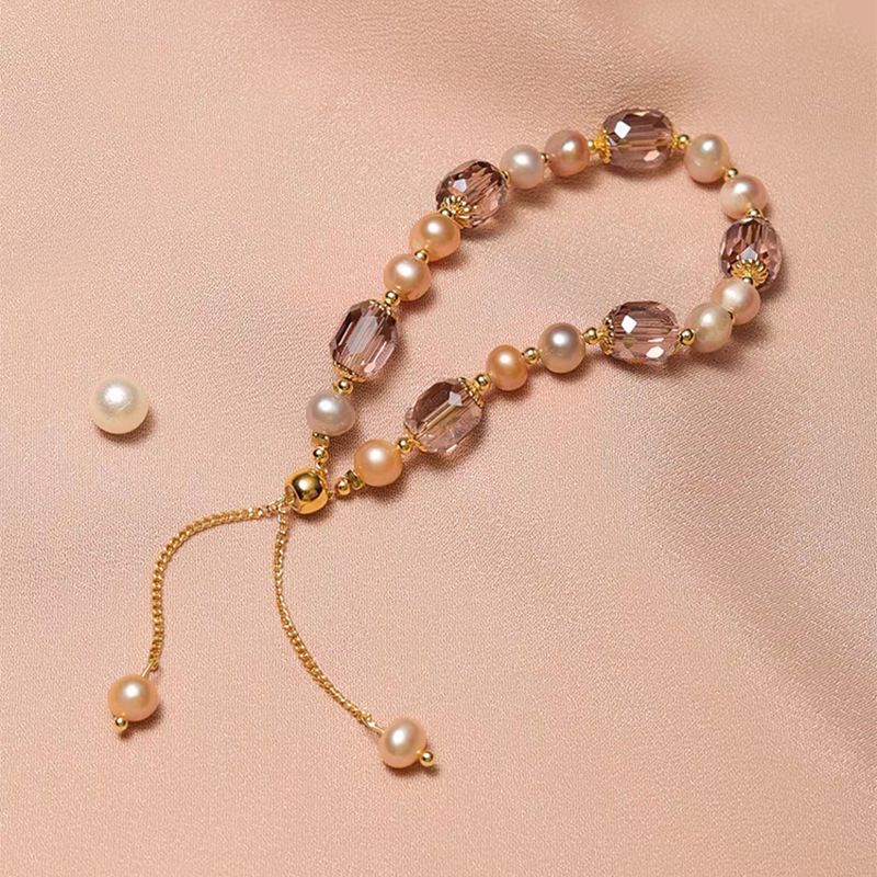 Lila Perlenarmband im französischen Stil für Mädchen mit einem Sinn für Instagram-Nischendesign und Kristallen für Freundinnen_voghion.com