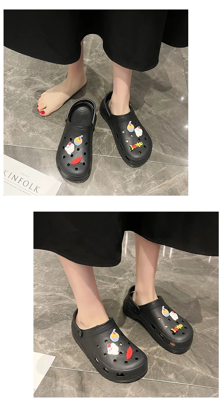 New Thick Sole 2024 Summer Cute Beach Hole Shoes with Feet Feeg Cool Bathroom Anti slip and Odor Prevention Free_voghion.com