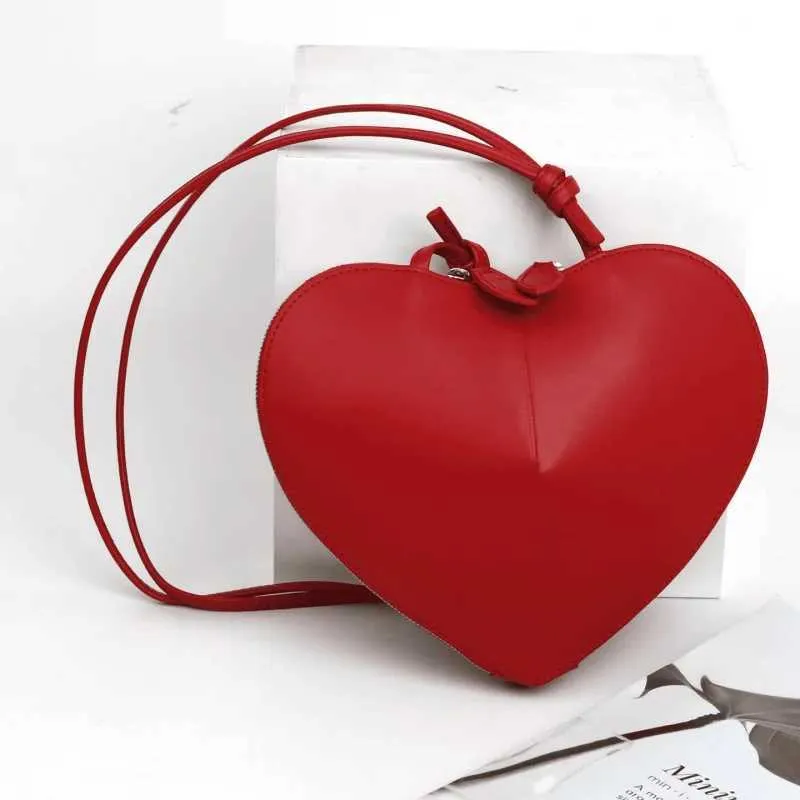 Natūralios odos raudonos meilės formos mini pečių moteriškos rankinės, prekės ženklo dizainerio, mielos rankinės per petį, vakarėlių, vestuvių, vakarinių rankinių komplektas C241217_voghion.com