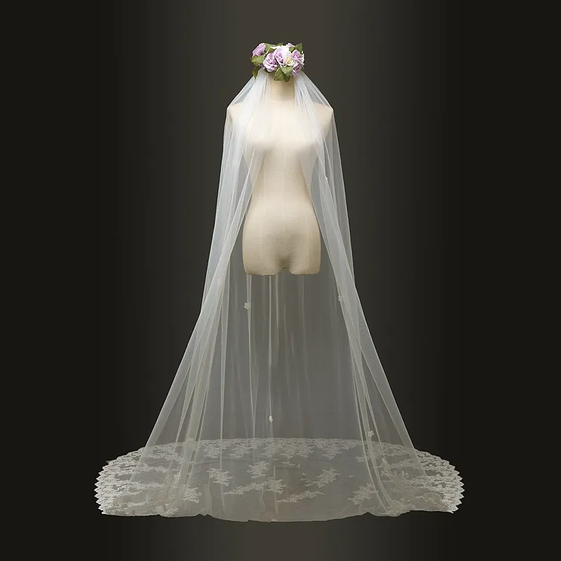 Gioielli per capelli 2019 Veli da sposa lunghi 3 metri, con bordo in pizzo, con pettine, accessori per veli da sposa_voghion.com