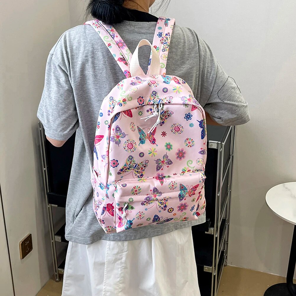 School for Girls Teens Women Laptop Knapsack Cute Butterfly Floral Backpack Nylon Large Student Book Bags 2023_voghion.com