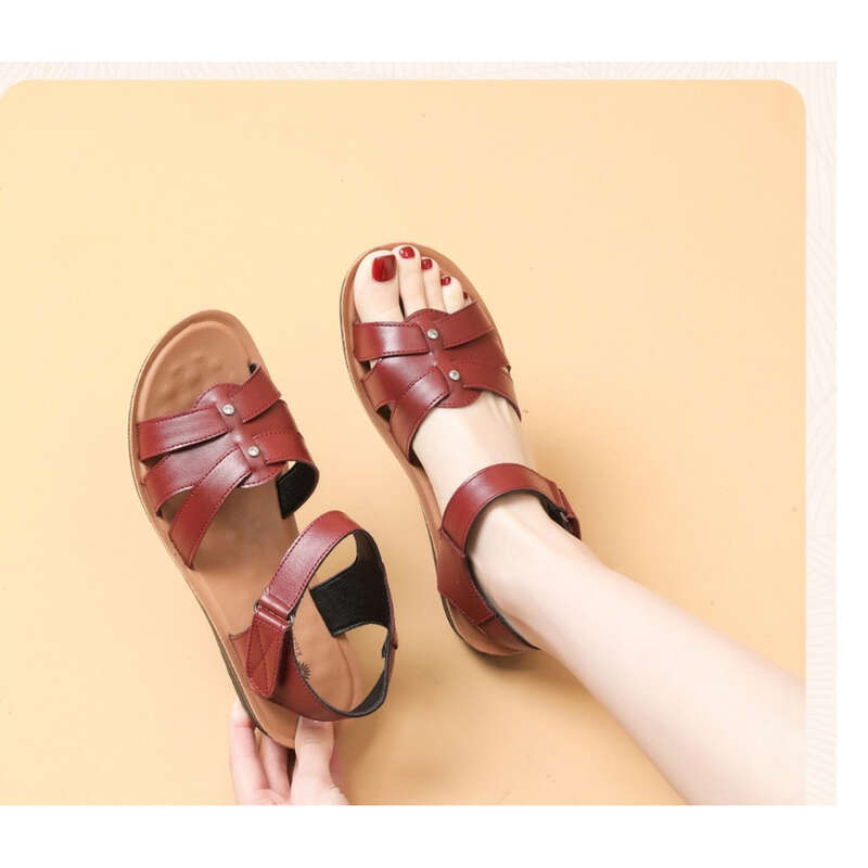 Sandales pour jeunes mamans en cuir de vachette véritable, semelle souple en cuir véritable, semelle plate confortable, pour femmes d'âge moyen_voghion.com