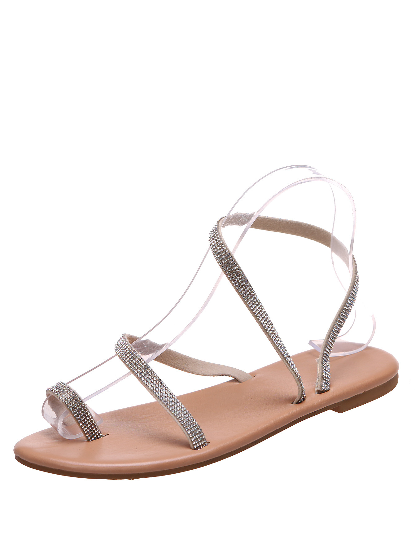 Punta estiva con fondo in strass da donna con sandali da spiaggia con tacco piatto e cinturino posteriore_voghion.com