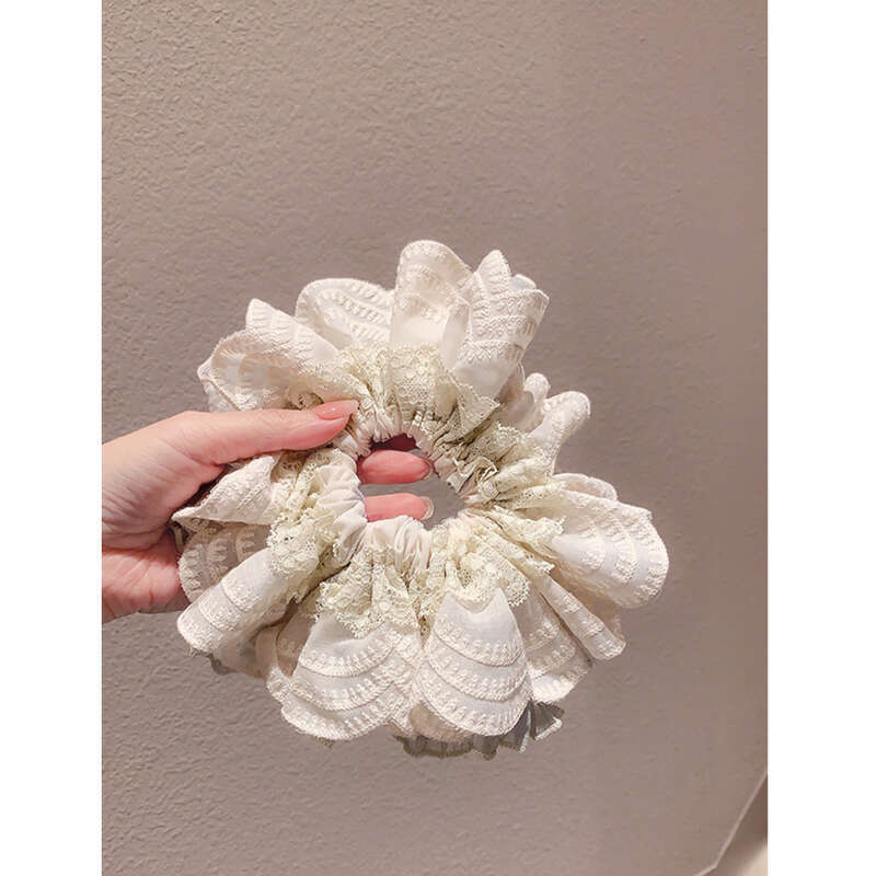 Elegant Temperament, Beige Chiffon Lace, High-end Feeling, Large Intestine Loop, Women's Hair Tie, Headband, Korean_voghion.com