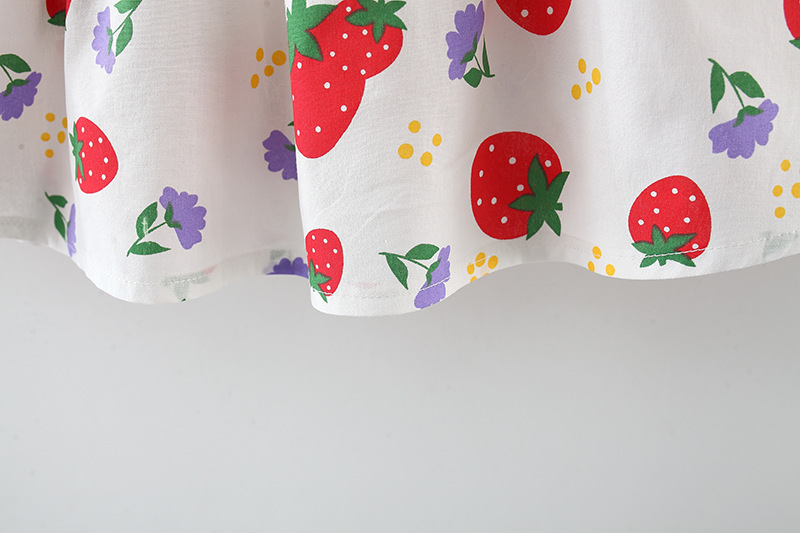Vestido para niña con estampado de fresas y lazo, ropa de playa para bebé, sombrero incluido_voghion.com