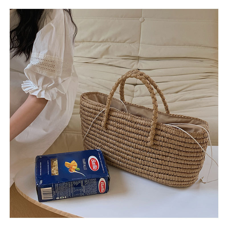 2021 neue Strohtasche handgefertigte Strohtasche gewebte Tasche tragbarer Gemüsekorb Damentasche große Kapazität Strandtasche am Meer_voghion.com
