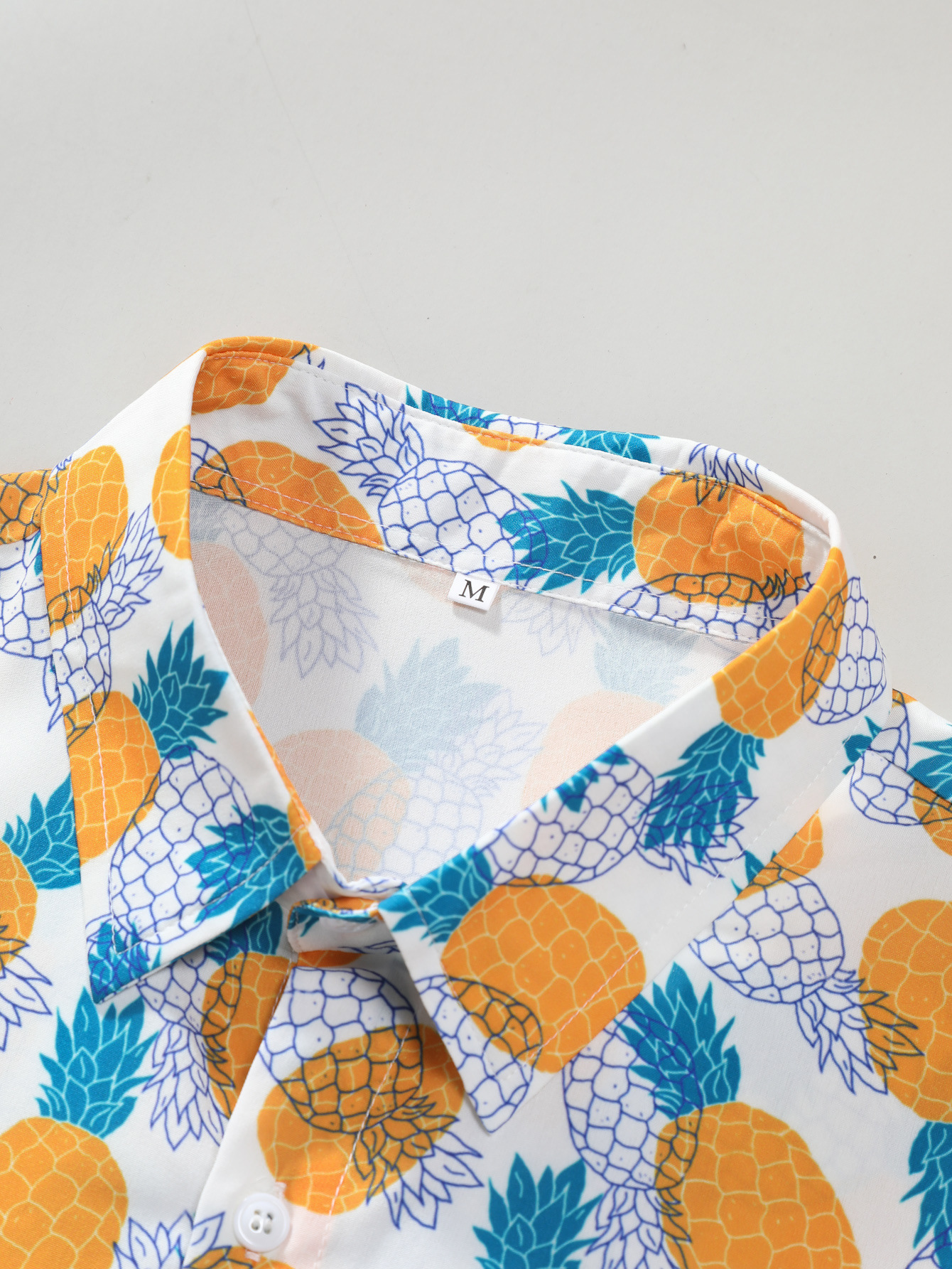 Men's Clothing  yellow and blue pineapple print men's short-sleeved shirt polyester men's shirt digital print summer 2024 new style_voghion.com