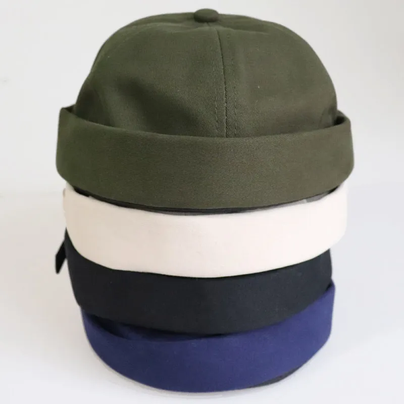 Fashion-Brimless Hat for Men Women Fitted Cotton Bonnet Skull Black Brimless Cap Docker Sailor Watch Beanie_voghion.com