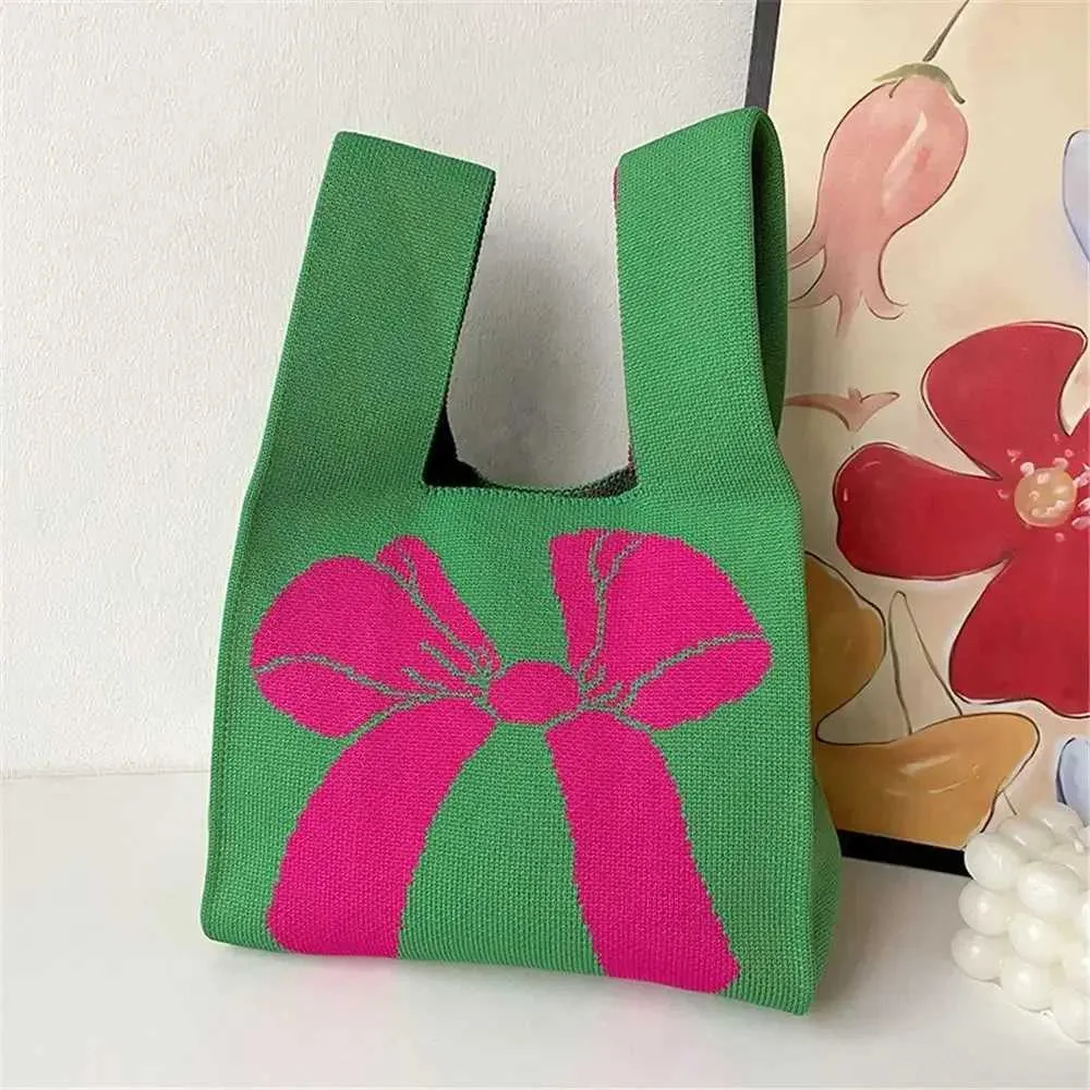 Gebreide shopper met strik, handgemaakte tas voor dames_voghion.com