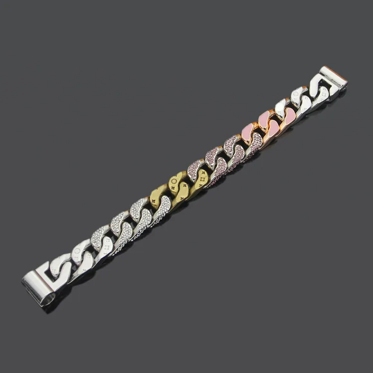Stainless Steel Womens Iced Out Chain Bracelet Shine Crystal Diamond Pink Sier Cuban Link Miami Hip Hop Love Lovely_ipsvogv.com