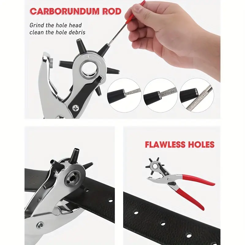 Perforator de curea din piele, rezistent, de 9" - rotativ, 6 dimensiuni, instrument manual de mână pentru meșteșuguri DIY și uz industrial_voghion.com