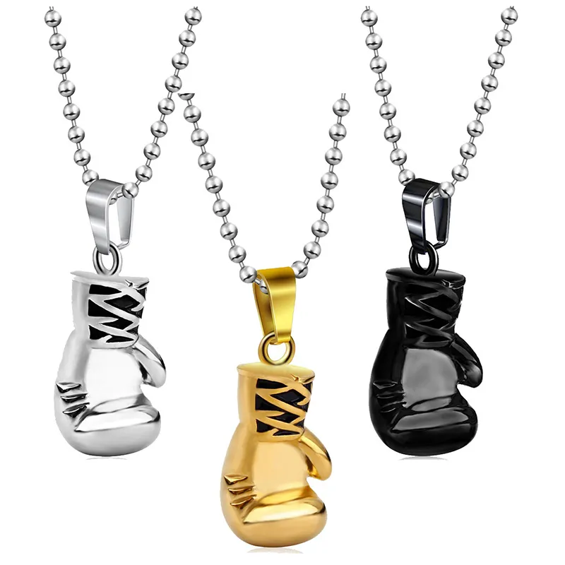 Colliers pendentifs en forme de gants de boxe en acier inoxydable doré et argenté de couleur noire pour hommes et femmes_voghion.com