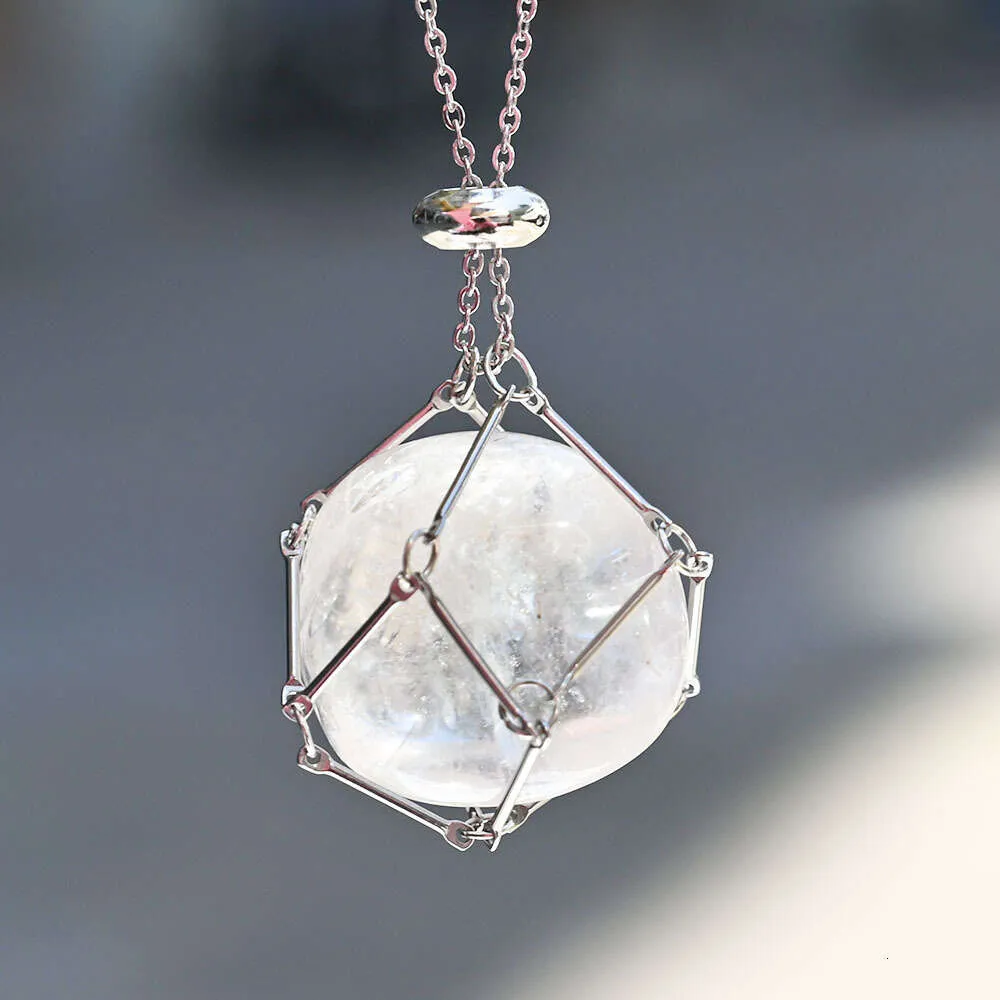 Collier avec pendentif en pierre naturelle interchangeable en forme de cage en cristal, bijou esthétique en forme de marée de loup pour hommes et femmes_voghion.com