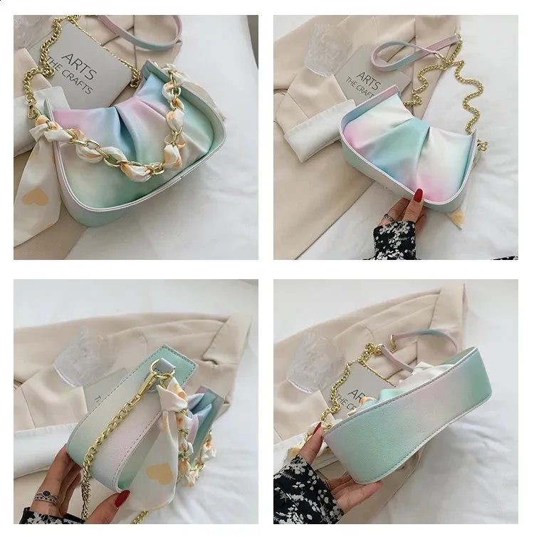 Rainbow Gradient Y2k Shoulder Bag With Chain For Women Chic Style_voghion.com