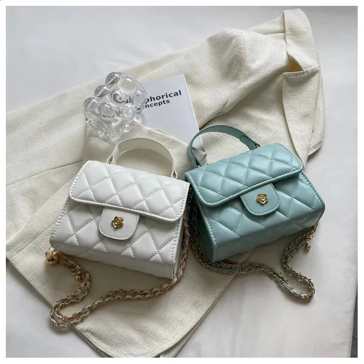 Bolso de hombro a cuadros de moda, informal, con correa de cadena, cruzado, de piel sintética, pequeño, con asa superior, 240830_voghion.com