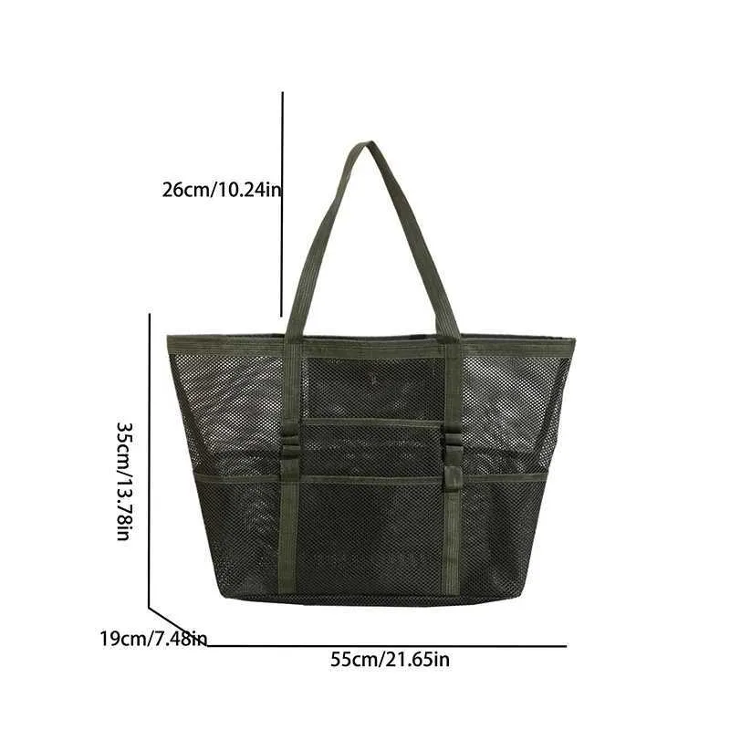 Hollow large capacity makeup storage womens multifunctional mesh shoulder travel transparent beach bag Y241011_voghion.com