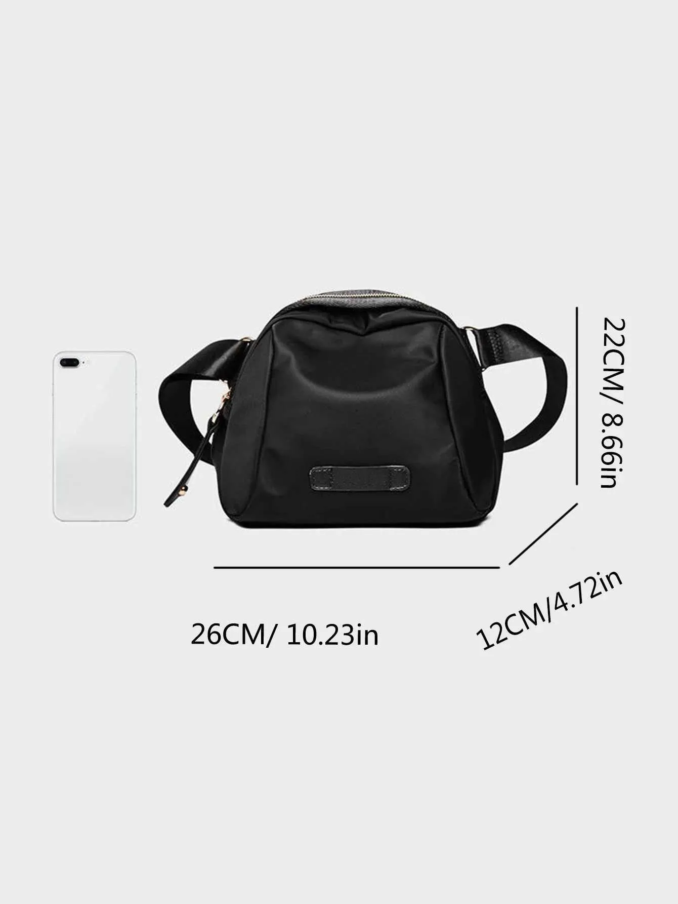 Sac à bandoulière minimaliste décontracté noir de petite taille pour le sport, le rangement en plein air, le nylon, le pack fantaisie C241022_voghion.com