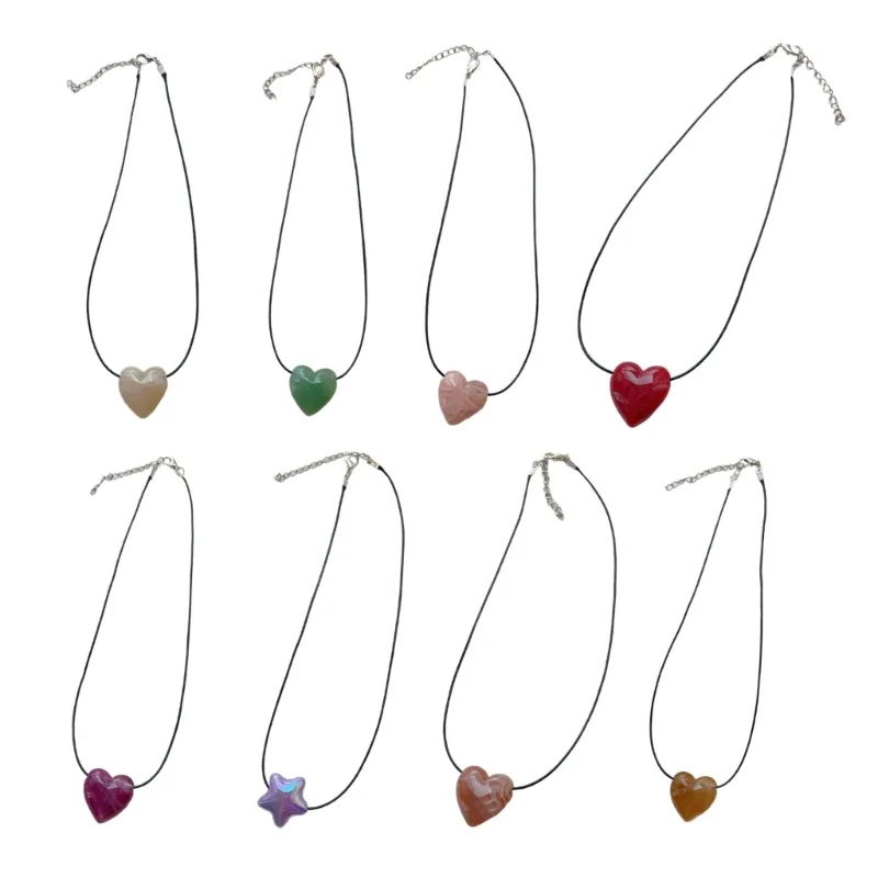 Adjustable Heart Pendant Necklace Colorful Fashionable Choker_voghion.com