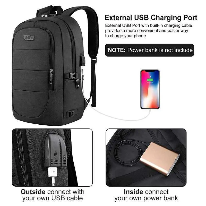 Laptop men business waterproof backpack bag with USB port and lock use for work study travelC241031_voghion.com