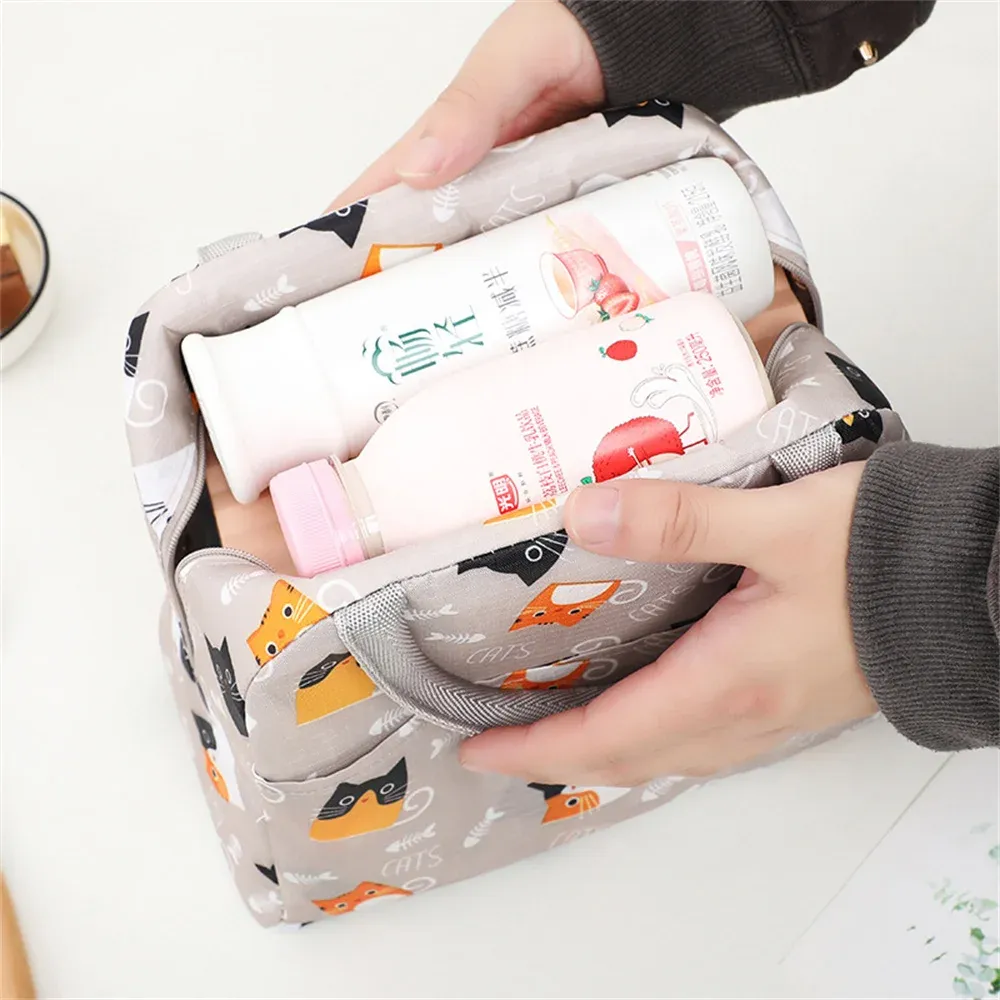 Functional Pattern Cooler Box Portable Insulated Canvas Bag Thermal Food Picnic Lunch Bags For Women Kids_voghion.com