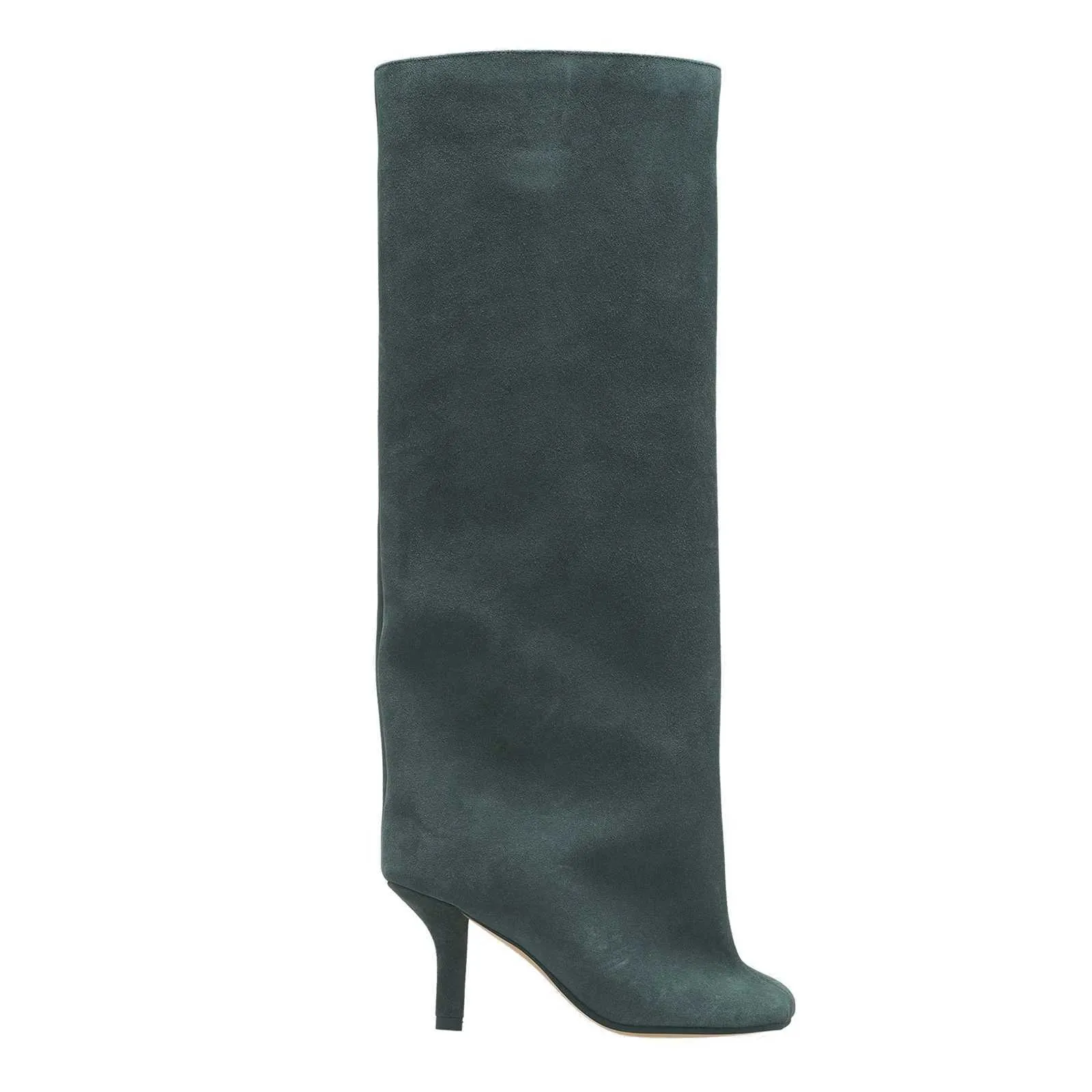 Womens Nude Suede Knee High Square Toe Wide Calnd Foot Pull On Stiletto Heels Fashion Dress Tall Riding Boots Ladies_voghion.com