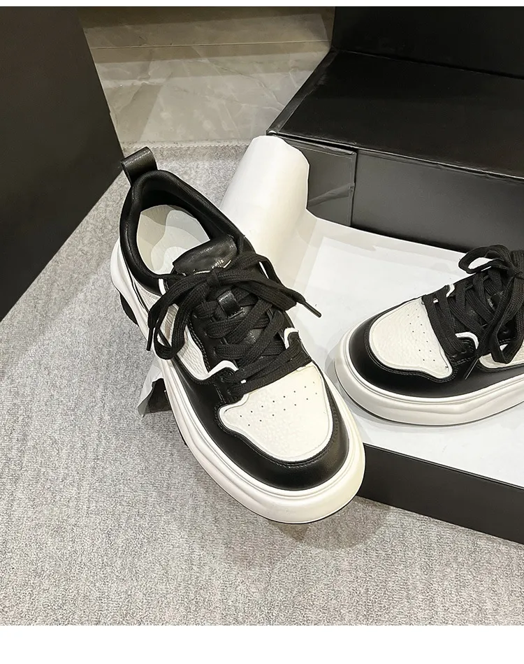 Damen Echtes Leder Dicke Sohlen mit erhöhter Löslichkeit Kleine Weiße Lässige Vielseitige Atmungsaktive Sport-Boardschuhe_voghion.com