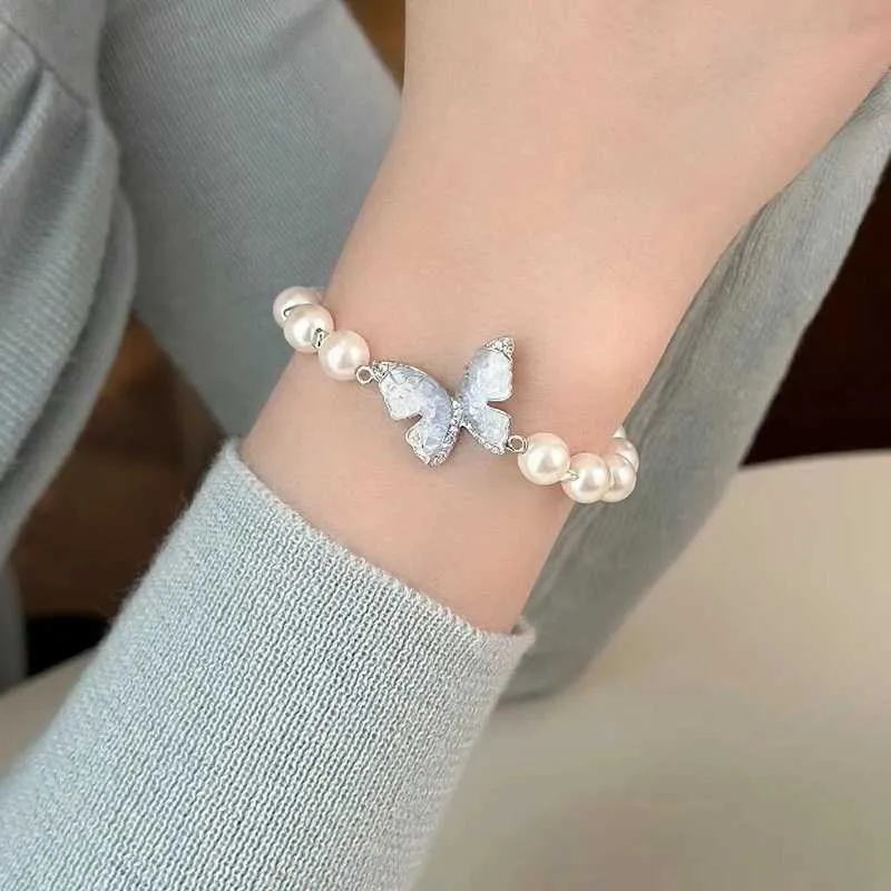 Schmetterling Ring Und Charm-armband Set Mit Kristall Und Perlen_voghion.com