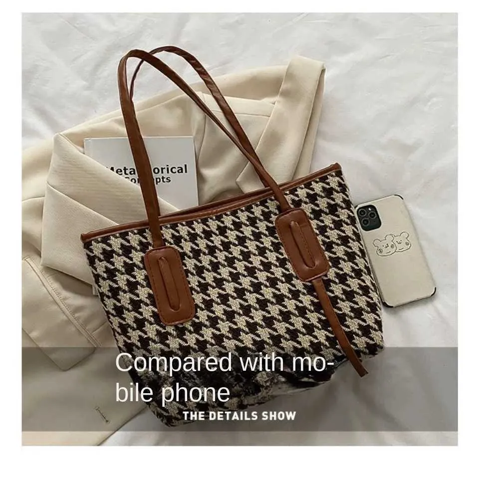 Fashionable Women's Shoulder Bag And Handbag In Houndstooth Style_voghion.com