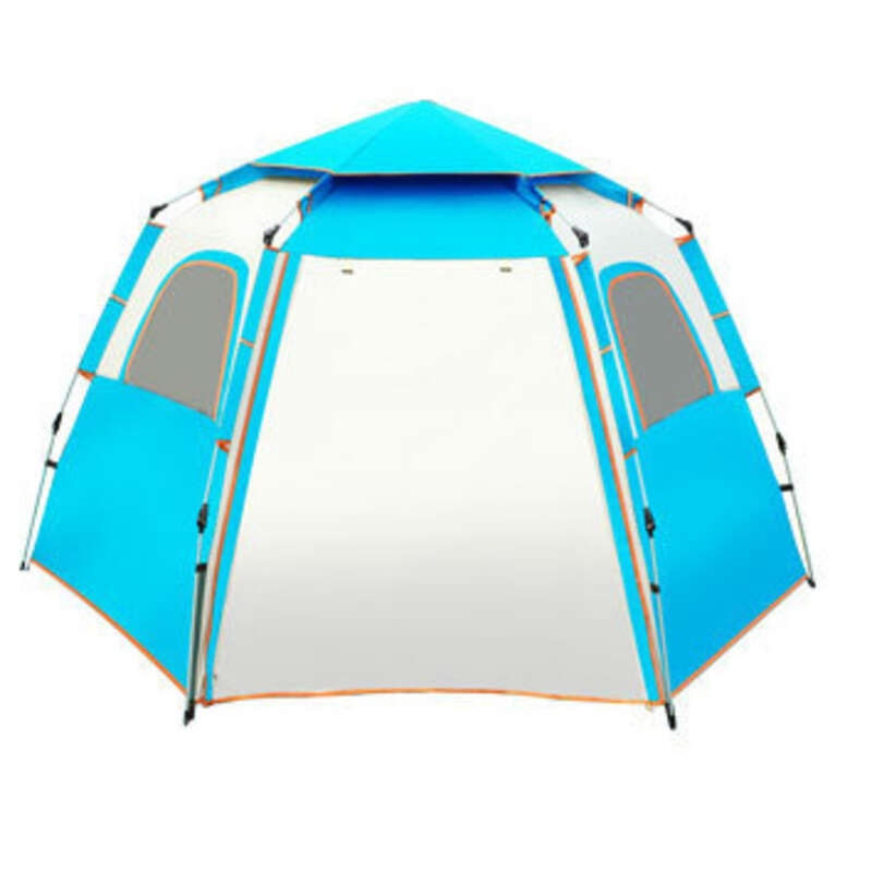 Cort de camping portabil complet automat pentru exterior, hexagonal pliabil, lipici argintiu gros, protecție solară, camping respirabil_voghion.com