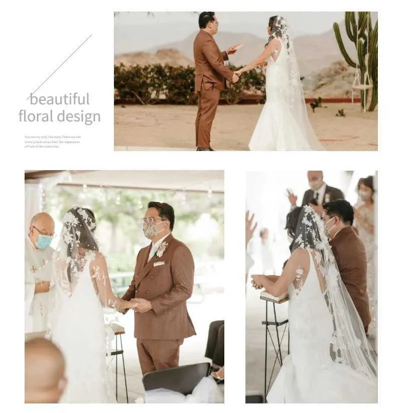 Hair Jewelry Elegance 3D Flowers Bridal Veil 1 Meters Short Veu Wedding Dresses Accessories with Organza Flower Voile_voghion.com