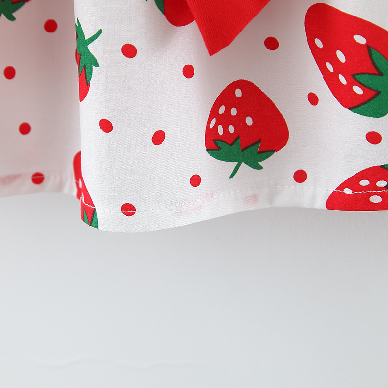 Baby Mädchen Kleid für 6-12 Monate Erdbeere Polka Dots Schleife Kleid Sommer Atmungsaktive Baumwolle Kinder Kleidung Senden Hut_voghion.com