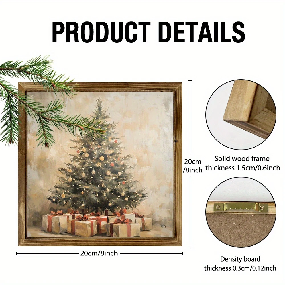 Vintage-Holzschild mit Weihnachtsbaum – 20,3 x 20,3 cm, rustikale Weihnachtsdekoration. Perfekt für Wohnzimmer, Küche oder als festliches Geschenk._voghion.com