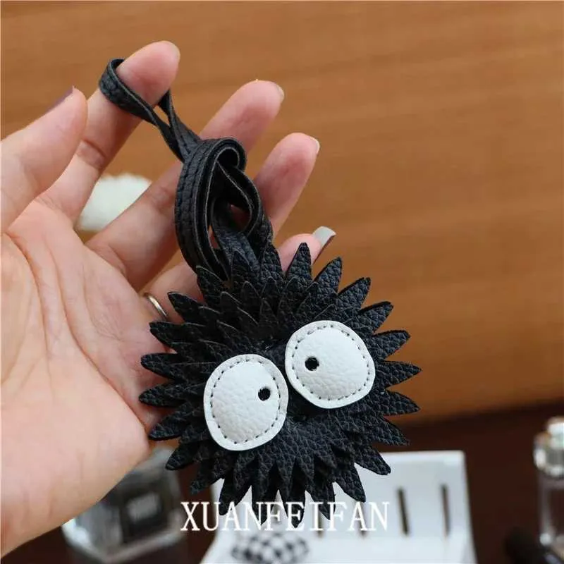 Portachiavi in pelle nera con ciondolo per borsa, semplice, personalizzato, accessorio alla moda femminile, brutto e carino, piccola palla di carbone Y241121_voghion.com