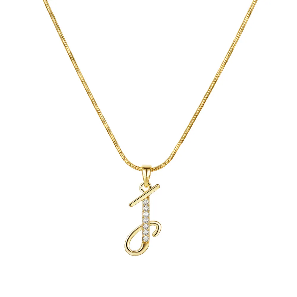 Colliers pendentifs personnalisés CZ A-Z Alphabet Collier Bijoux Plaqué Or Lettre Initiale Cursive Vieil Anglais_voghion.com