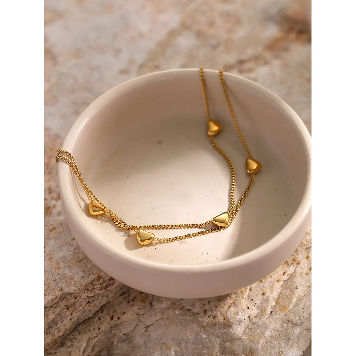 Gold Edelstahl Doppel-schicht Liebe Kleine Anhänger Fußkettchen für Frauen 2024 Sommer Neue Strand Shopping Party Schmuck Kostenloser_voghion.com