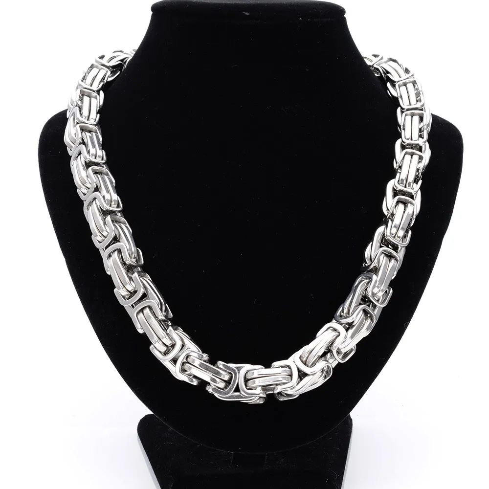 Chains 7-40" 8/12/15MM Huge Heavy 316L Stainless Steel Sier Color Byzantine Chain Mens Necklace Fashion DesignChains_voghion.com