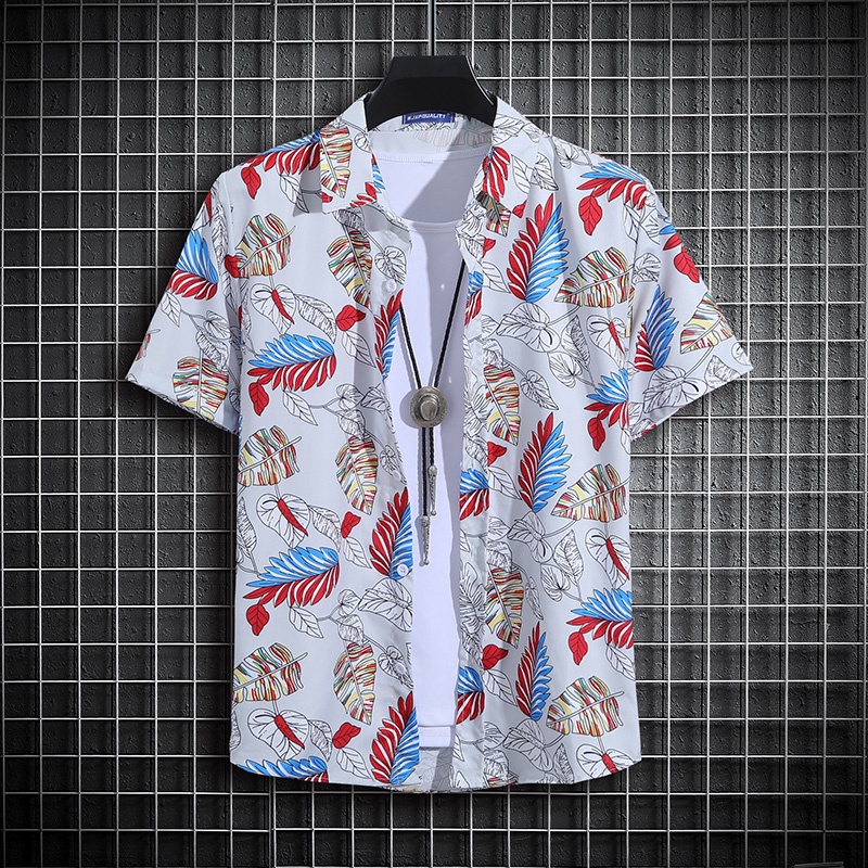Polo da uomo a maniche corte estive stampate sottili da spiaggia, per uomo, camicia hawaiana_voghion.com