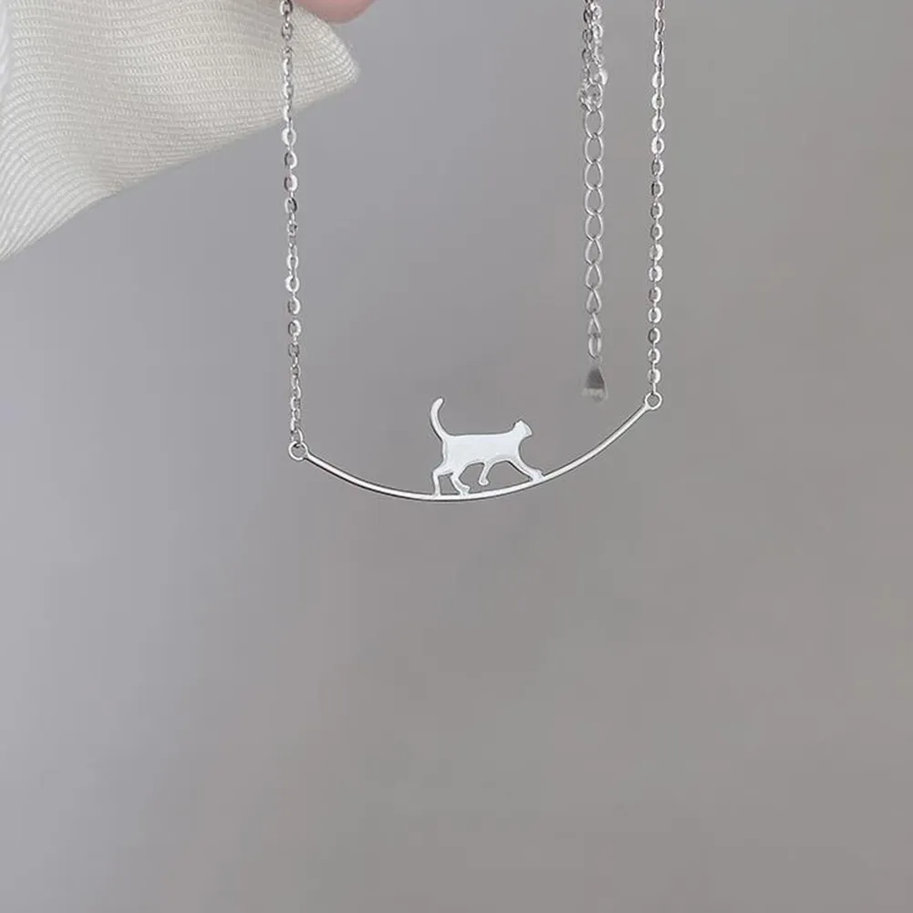Personalized Silver Cat Pendant Necklace For Women Elegant Gift_voghion.com