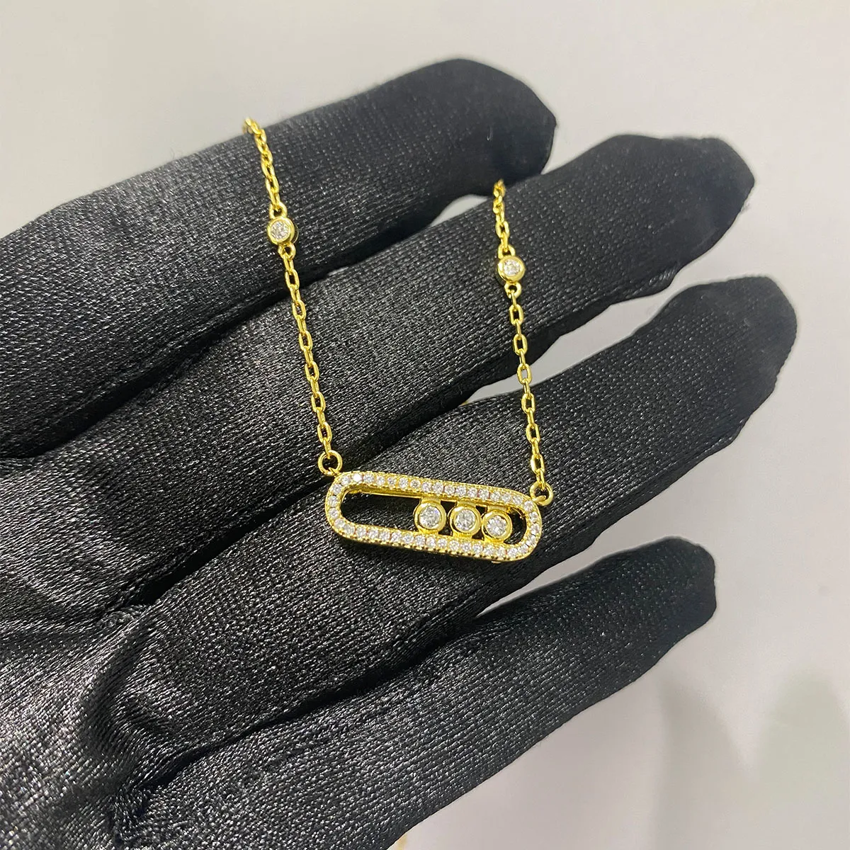 Chaînes Bijoux de luxe Collier en argent sterling avec 3 diamants Incrusté de mode Amovible_voghion.com