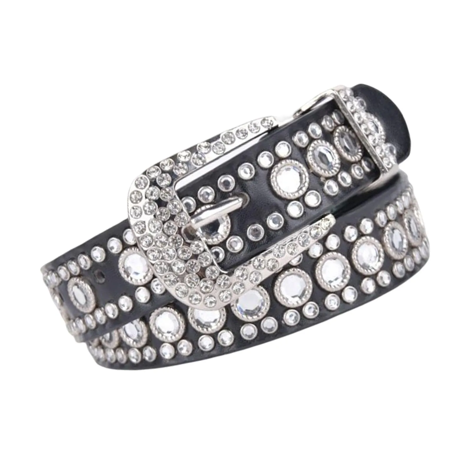 Gürtel 2/3 Strass Gürtel Mode PU Leder Kristall Bund für Anzughose Schwarz_voghion.com